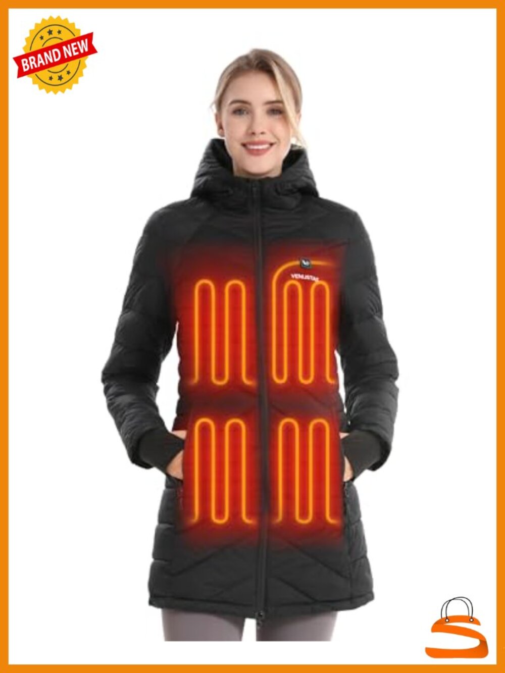 Women's Long Heated Puffer Coat Quilted Recycled Insulated Hood